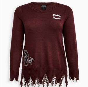 Universal Monsters Dracula Coffin Fray Sweater - Burgandy